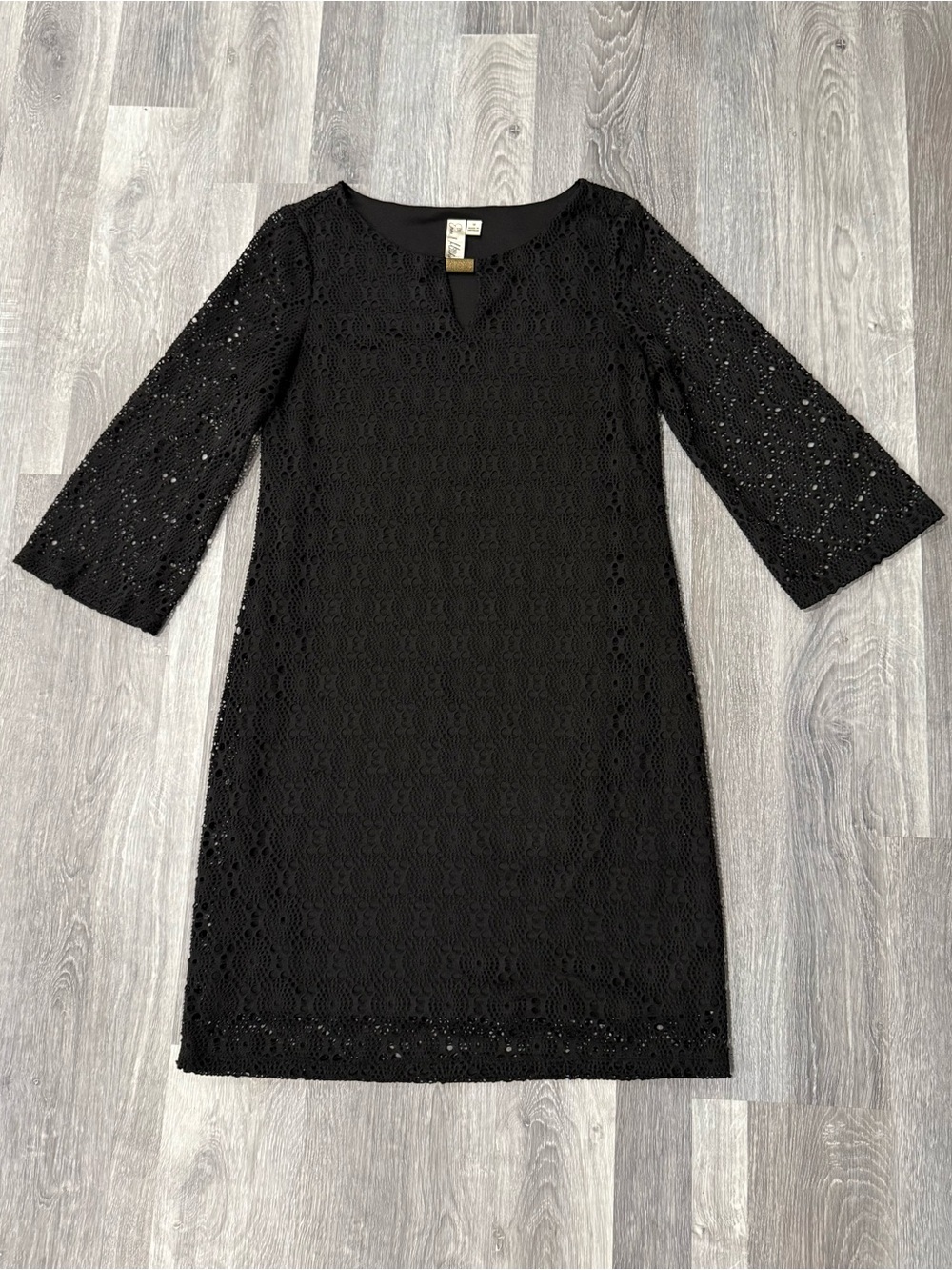 Emma & Michele Black Lace Shift Dress with 3/4 Sleeves